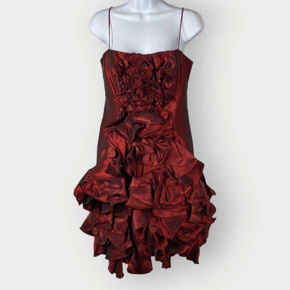 JS Collections Formal Ruffle Dress | 10 | Burgundy Taffeta | Holiday Party - Picture 1 of 13